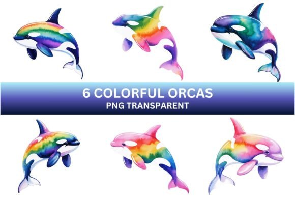 Download Rainbow Orca Clipart PNG Set - Orca Collection