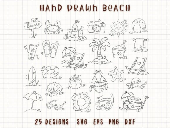 Download Hand Drawn Beach Doodle Bundle - Premium Resources