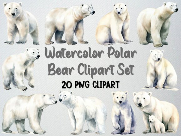 Download Watercolor Polar Bear Clipart Set - Premium Bundle