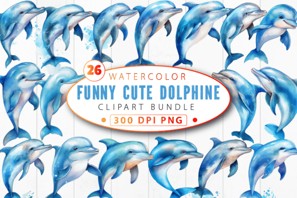 Download Funny Cute Dolphin Clipart Bundle - Dolphin clipart Collection