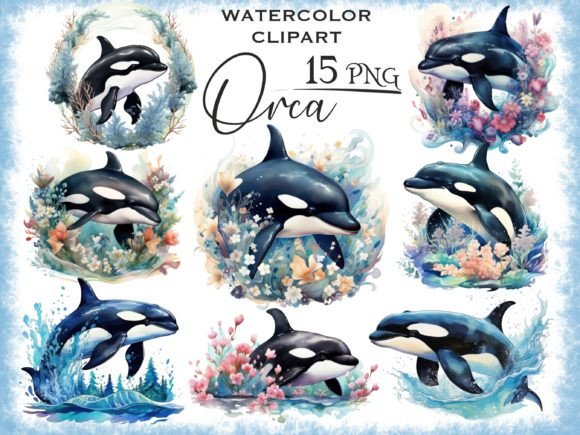 Download Watercolor Floral Orca PNG Clipart - Orca Collection