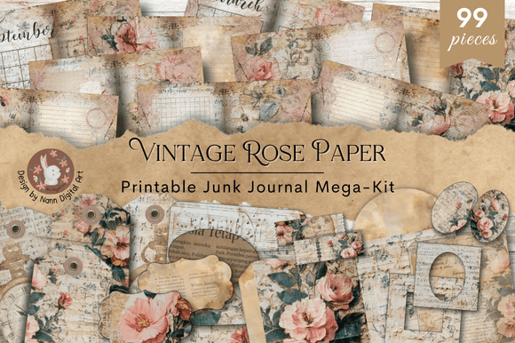 Download Vintage Rose Peach Junk Journal Mega Kit - Premium Resources