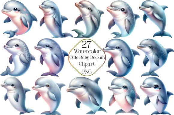 Download Watercolor Cute Baby Dolphin Clipart - Premium Resources