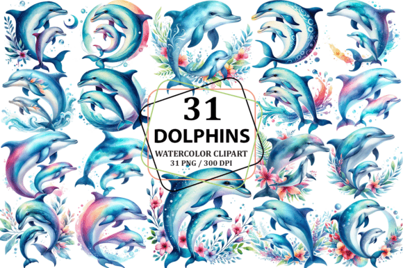 Download Watercolor Mother &amp; Calf Dolphin Clipart - Dolphin clipart Collection