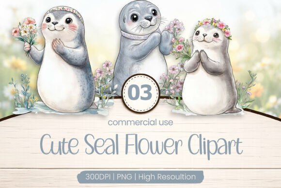 Download Cute Seal Flower Clipart PNG - Seal Collection